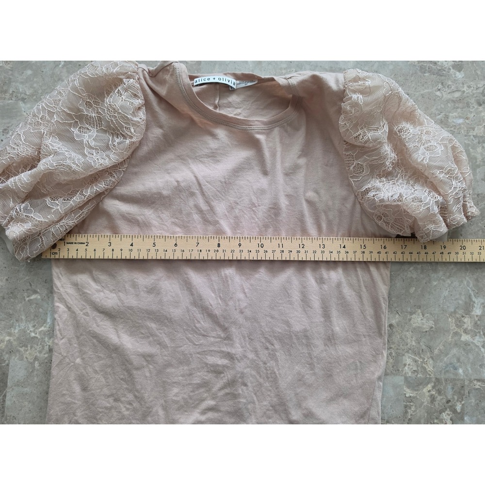 Alice + Olivia Pink Silk Lace Puff Sleeve Top Crew Neck Womens Small - Picture 6 of 15